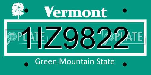 1IZ9822 Vermont License Plate