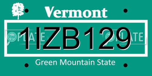 1IZB129 Vermont License Plate