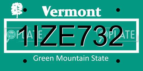 1IZE732 Vermont License Plate