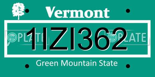 1IZI362 Vermont License Plate