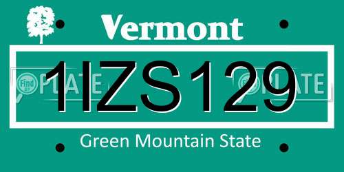 1IZS129 Vermont License Plate
