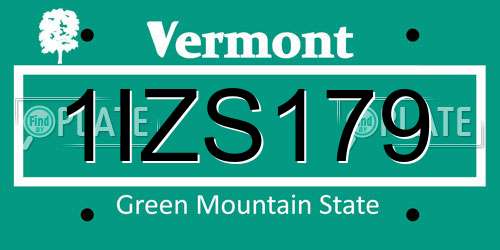 1IZS179 Vermont License Plate