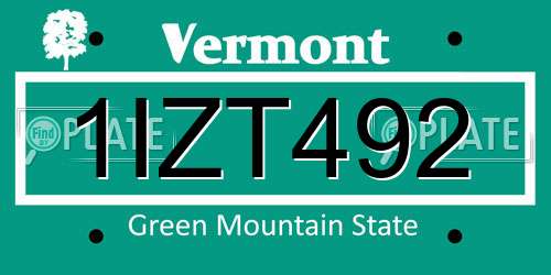 1IZT492 Vermont License Plate