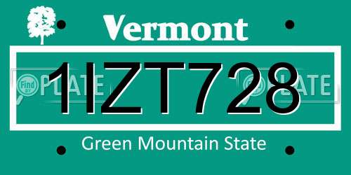 1IZT728 Vermont License Plate
