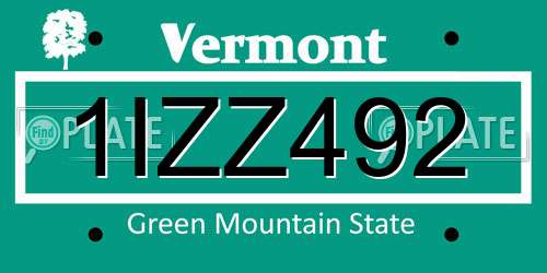 1IZZ492 Vermont License Plate