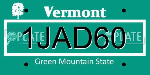 1JAD60 Vermont License Plate