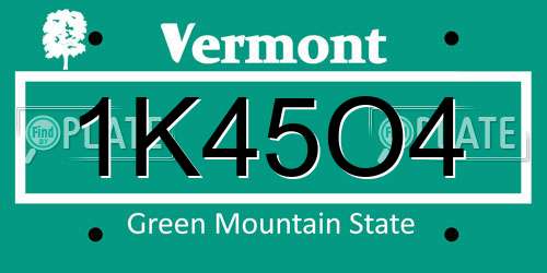 1K45O4 Vermont License Plate