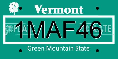 1MAF46 Vermont License Plate