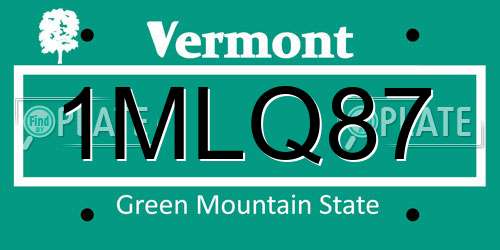 1MLQ87 Vermont License Plate