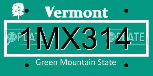 1MX314 Vermont License Plate