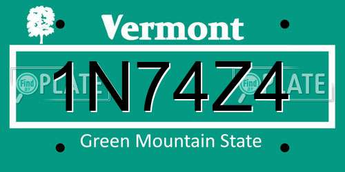 1N74Z4 Vermont License Plate