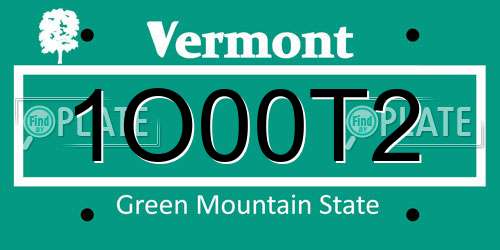 1O00T2 Vermont License Plate