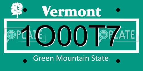 1O00T7 Vermont License Plate