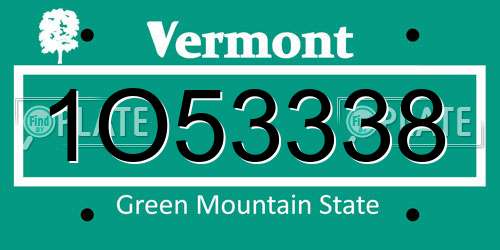 1O53338 Vermont License Plate
