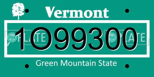 1O99300 Vermont License Plate