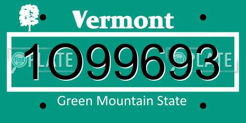 1O99693 Vermont License Plate