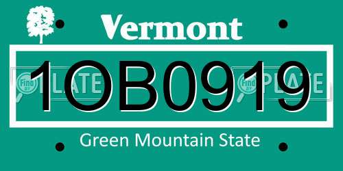 1OB0919 Vermont License Plate
