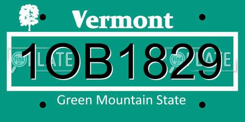 1OB1829 Vermont License Plate