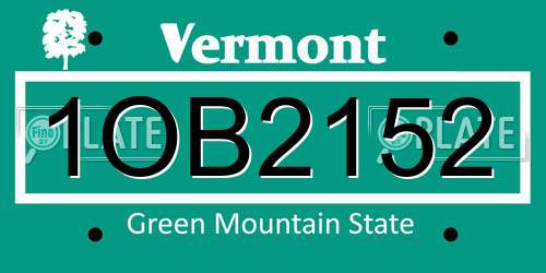 1OB2152 Vermont License Plate