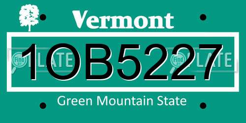 1OB5227 Vermont License Plate