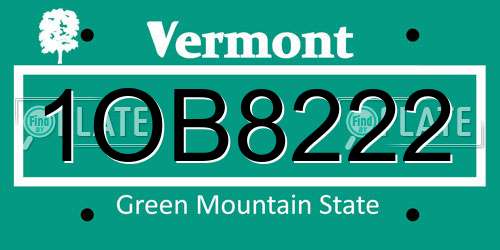 1OB8222 Vermont License Plate