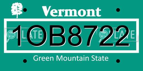 1OB8722 Vermont License Plate