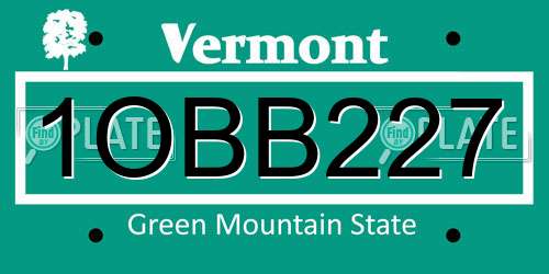 1OBB227 Vermont License Plate