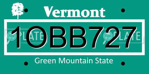 1OBB727 Vermont License Plate