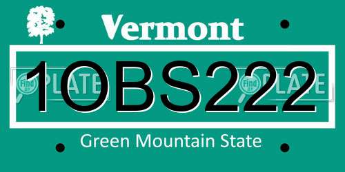 1OBS222 Vermont License Plate