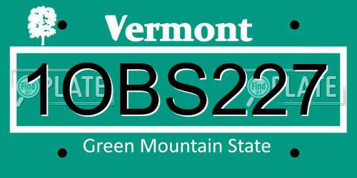 1OBS227 Vermont License Plate