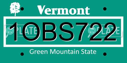 1OBS722 Vermont License Plate