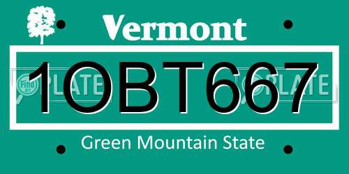 1OBT667 Vermont License Plate