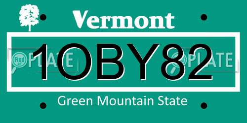 1OBY82 Vermont License Plate