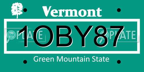 1OBY87 Vermont License Plate