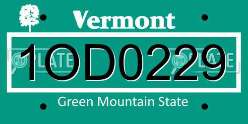 1OD0229 Vermont License Plate