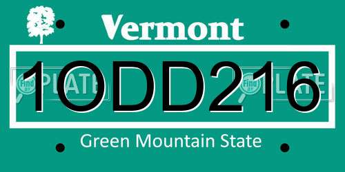 1ODD216 Vermont License Plate