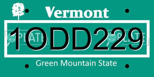 1ODD229 Vermont License Plate