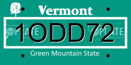 1ODD72 Vermont License Plate