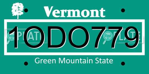 1ODO779 Vermont License Plate