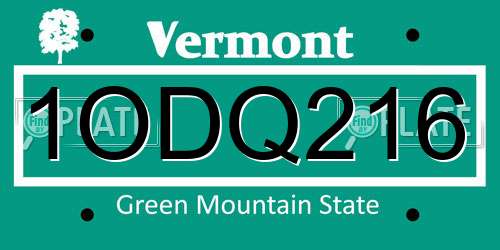 1ODQ216 Vermont License Plate