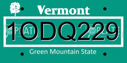 1ODQ229 Vermont License Plate