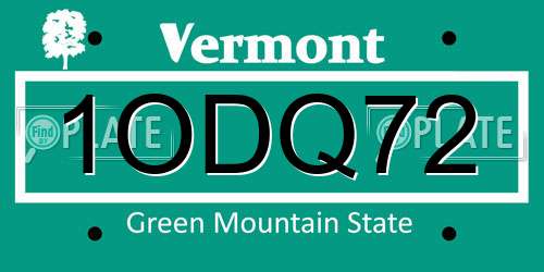 1ODQ72 Vermont License Plate