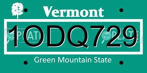 1ODQ729 Vermont License Plate