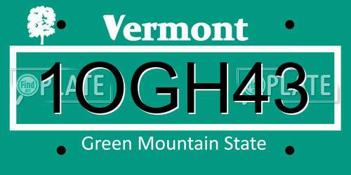 1OGH43 Vermont License Plate