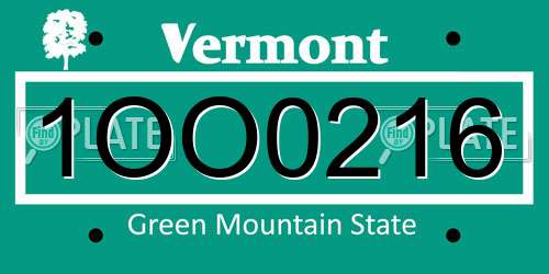 1OO0216 Vermont License Plate