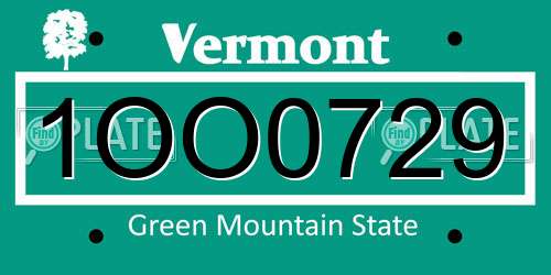 1OO0729 Vermont License Plate