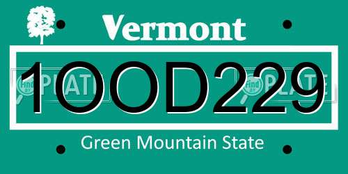1OOD229 Vermont License Plate