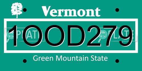 1OOD279 Vermont License Plate