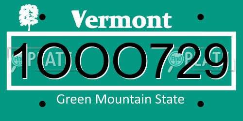 1OOO729 Vermont License Plate