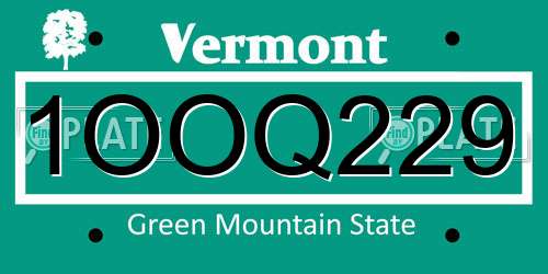 1OOQ229 Vermont License Plate